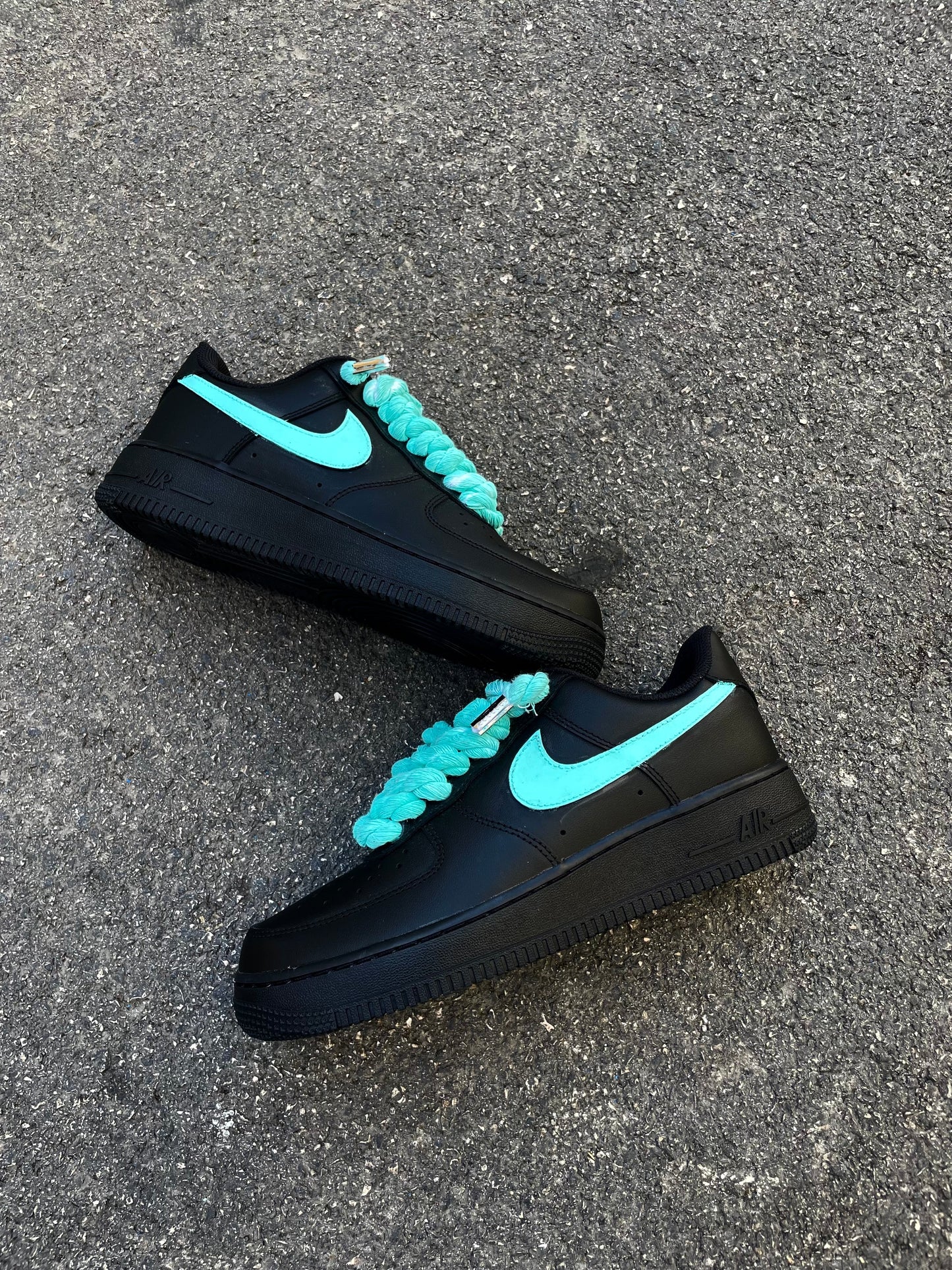 Air Force 1 Black Rope Laces swoosh Verde Acqua