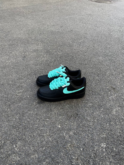 Air Force 1 Black Rope Laces swoosh Verde Acqua